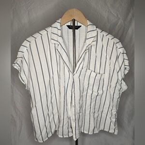 Velvet Heart Brandon Black Stripe Linen Blend Button Front Shirt | Size M